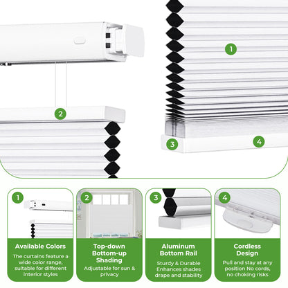 Blackout Honeycomb Shades - No Drill Cordless Top Down Bottom Up