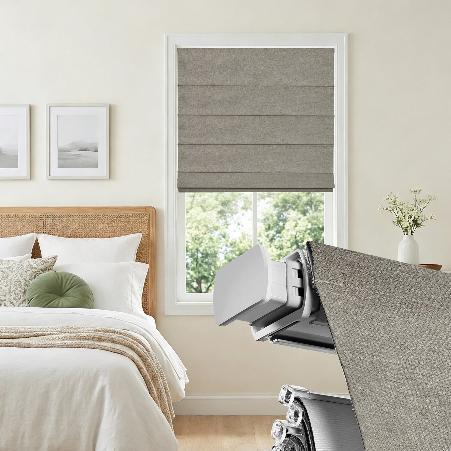 Cordless Blackout Roman Shades for Windows – No Drill Push-Pull Installation, 100% Room Darkening