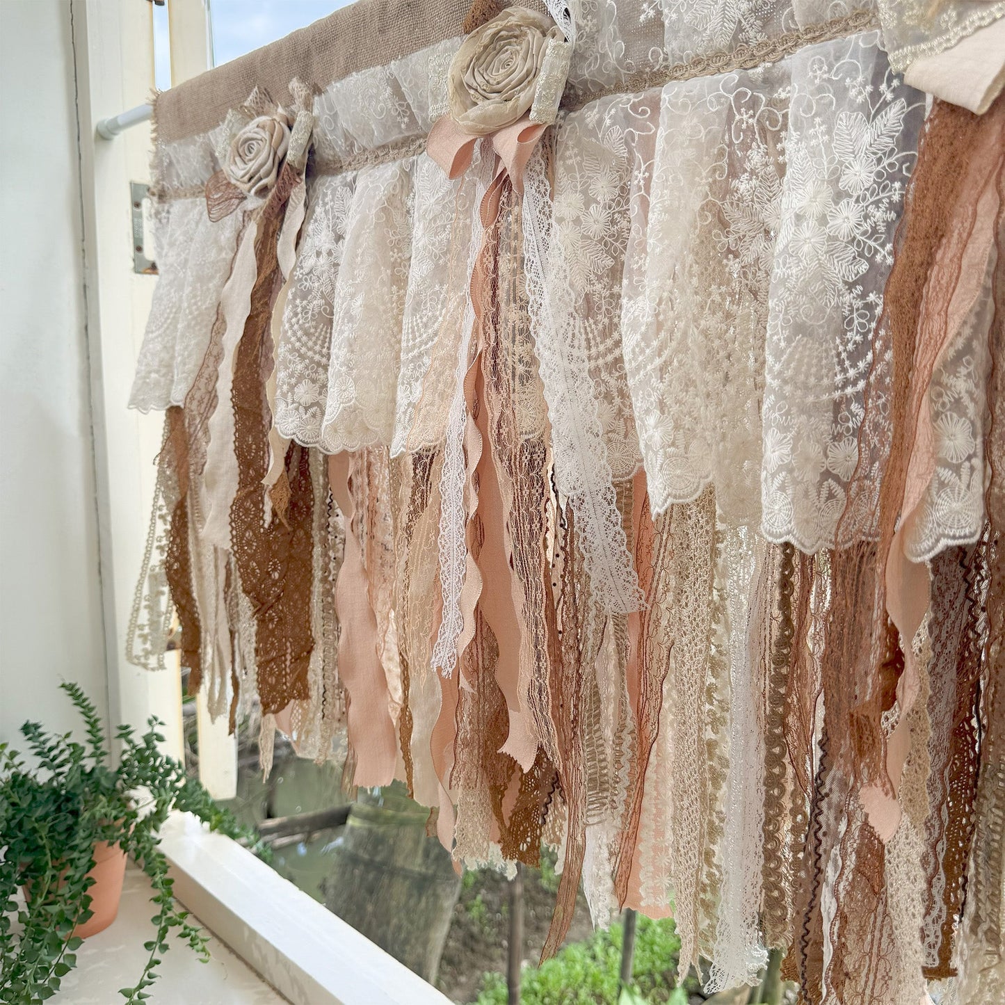 Custom Burlap Brown Lace Valance - UDreamHome