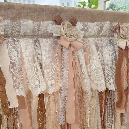 Custom Burlap Brown Lace Valance - UDreamHome