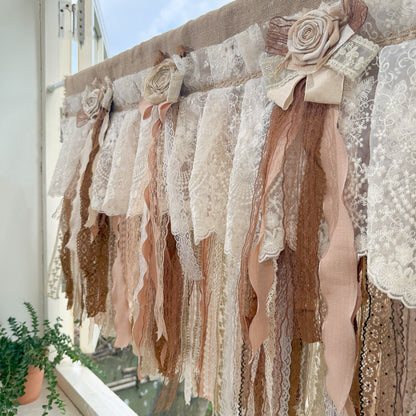 Custom Burlap Brown Lace Valance - UDreamHome