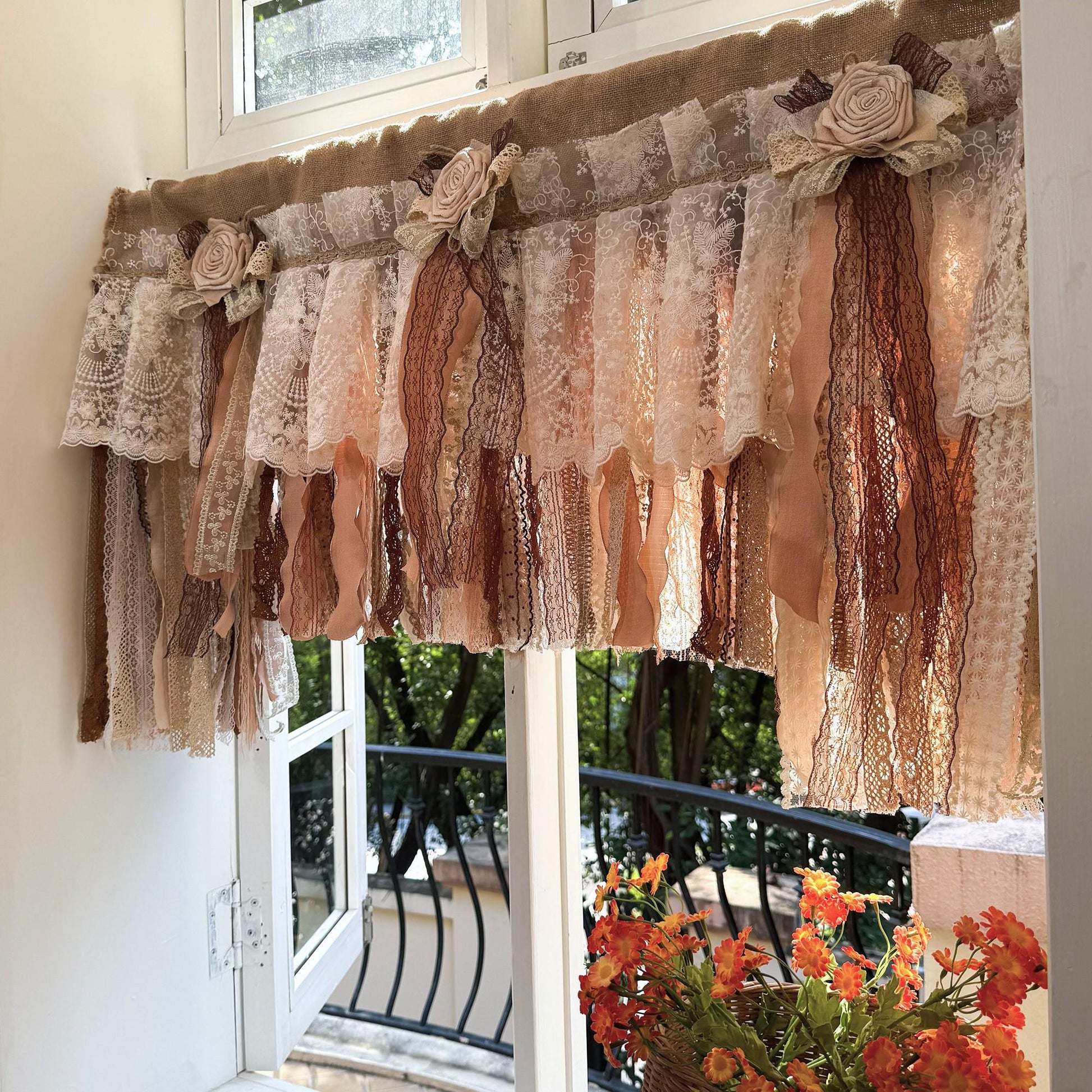 Custom Burlap Lace Bedroom Valance - UDreamHome