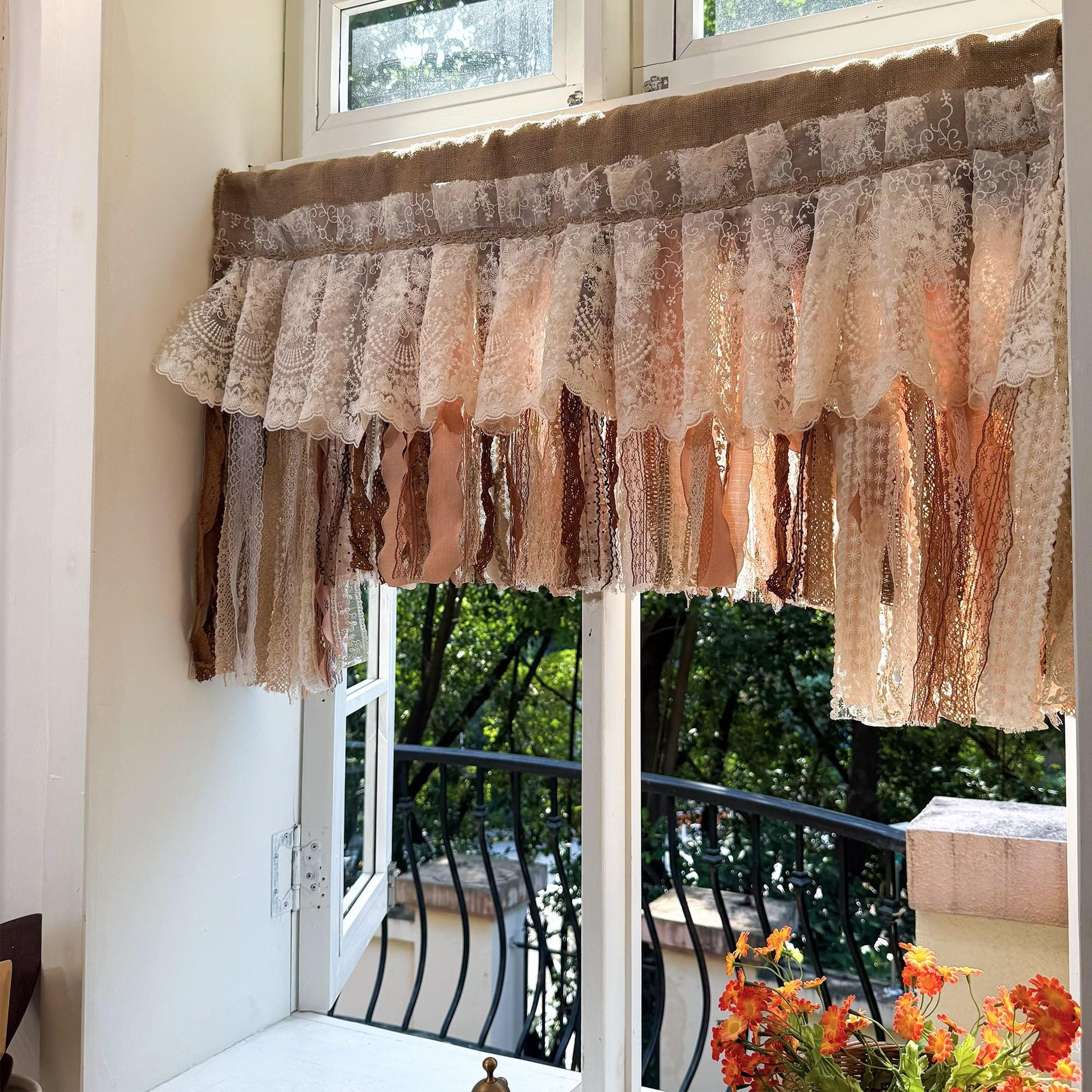 Custom Burlap Lace Bedroom Valance - UDreamHome