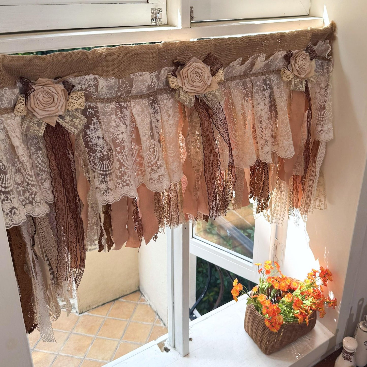 Custom Burlap Lace Bedroom Valance - UDreamHome