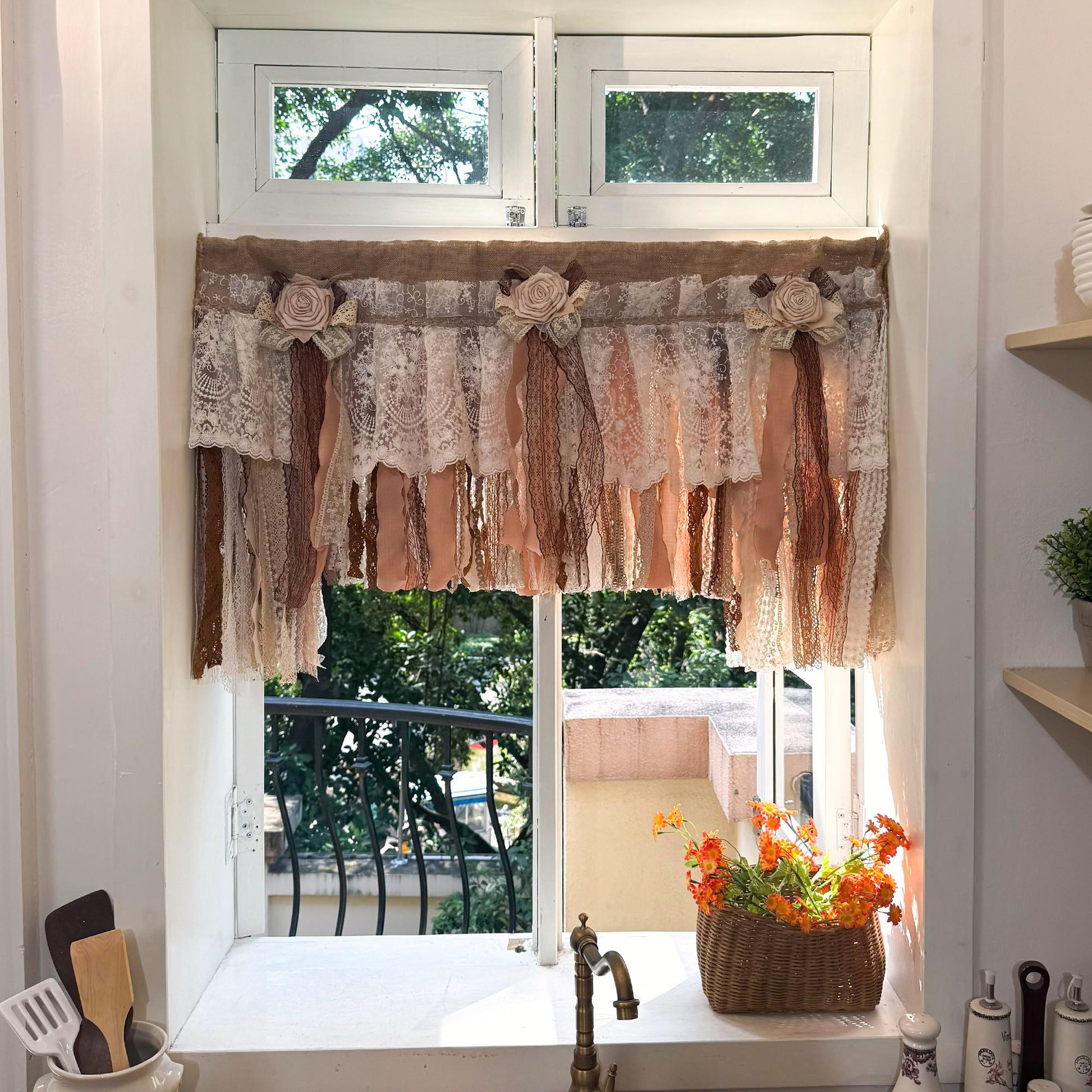 Custom Burlap Lace Bedroom Valance - UDreamHome