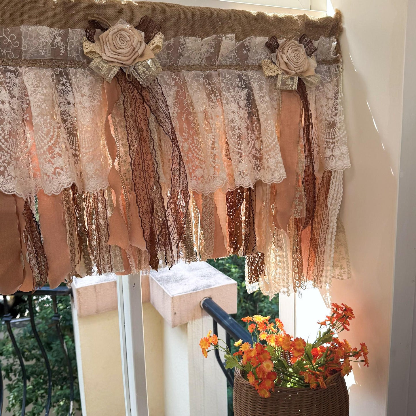 Custom Burlap Lace Bedroom Valance - UDreamHome