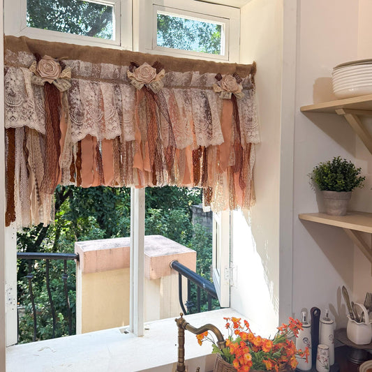 Custom Burlap Lace Bedroom Valance - UDreamHome