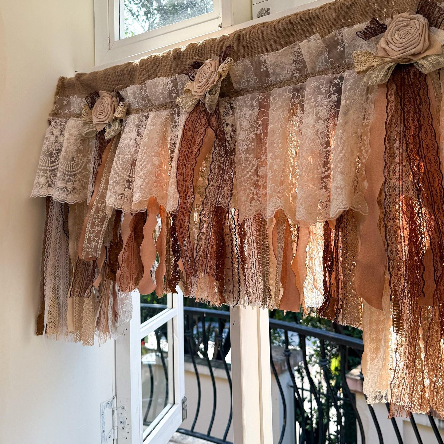 Custom Burlap Lace Bedroom Valance - UDreamHome