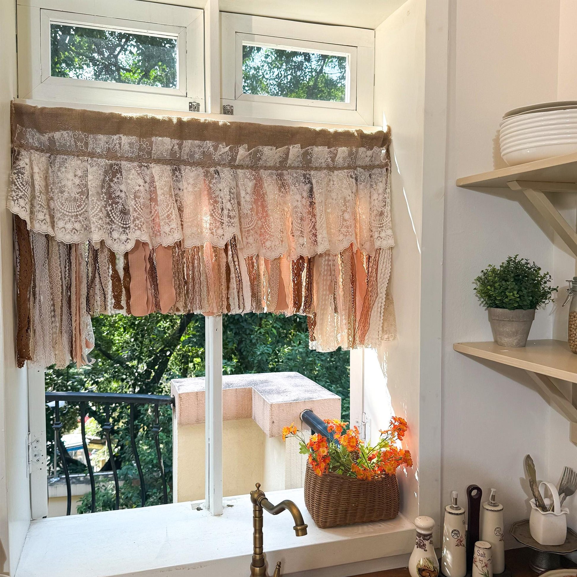 Custom Burlap Lace Bedroom Valance - UDreamHome