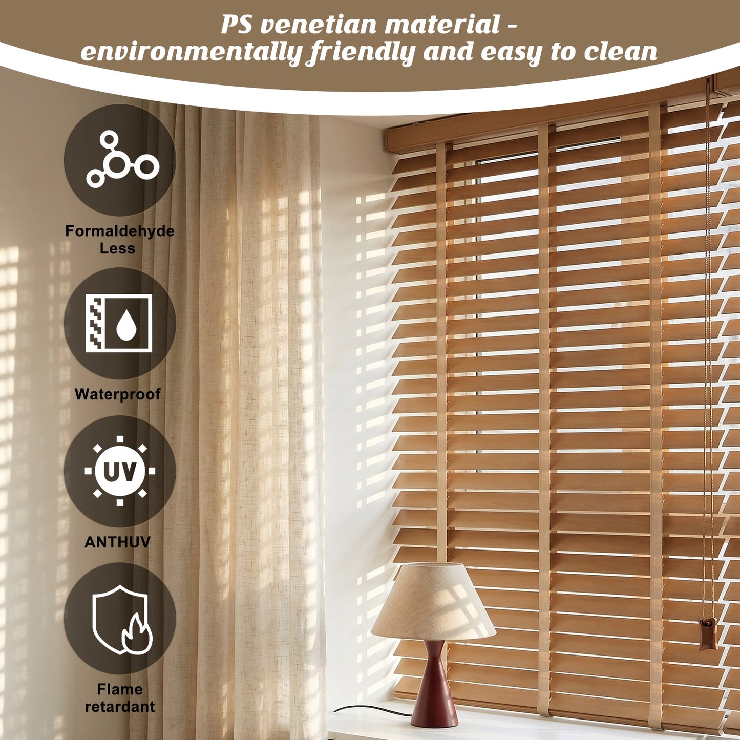 Custom Corded Wood Venetian Blinds | Waterproof Window Blinds for Bathroom, Kitchen & Office