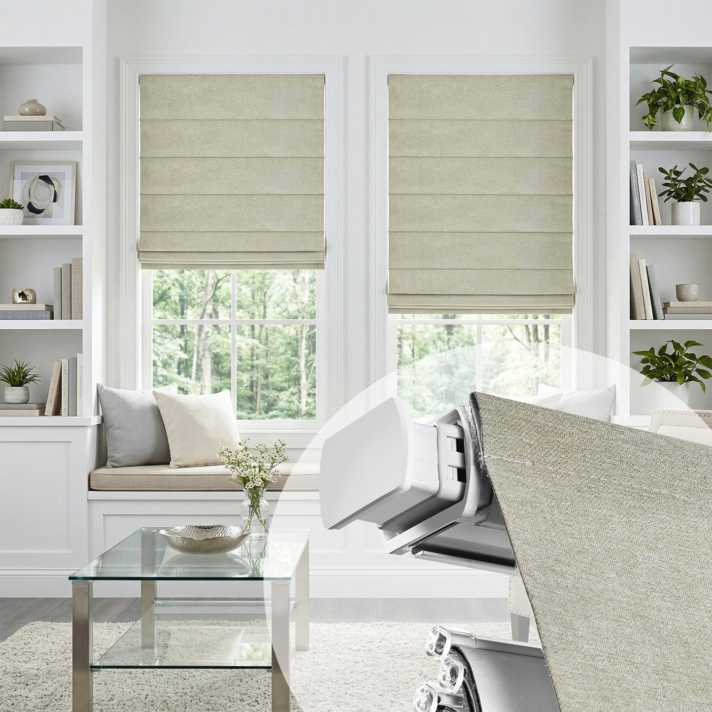 Cordless Blackout Roman Shades for Windows – No Drill Push-Pull Installation, 100% Room Darkening