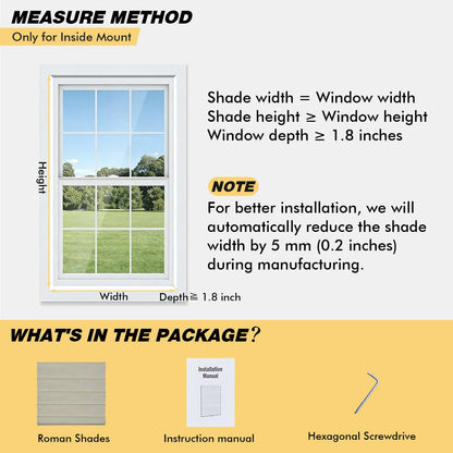 Cordless Blackout Roman Shades for Windows – No Drill Push-Pull Installation, 100% Room Darkening