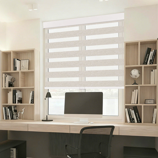 Cordless Zebra Blinds with Metal Cassette – Dual Layer Light Filtering Window Shades, Bracket Mounted