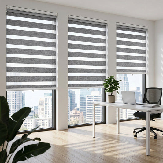 Custom No Drill Cordless Zebra Shades – Room Darkening Window Blinds