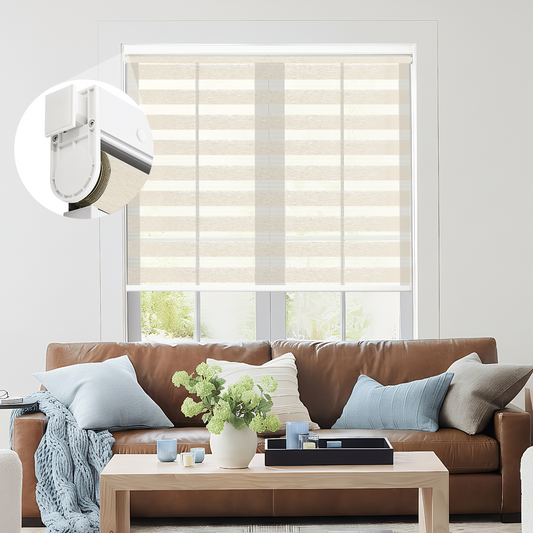 Custom No Drill Cordless Zebra Shades for Windows – Light Filtering Dual Layer Blinds Made to Measure