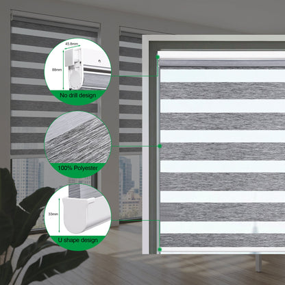 Custom No Drill Cordless Zebra Shades – Room Darkening Window Blinds