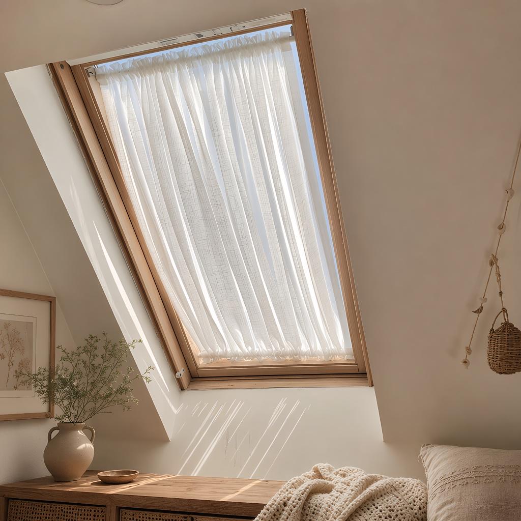 Custom Linen Skylight Curtains for Sun Shade, White Sheer Lace Shade Cover Window Curtain, WindowTreatment (Single Panel) - UDreamHome