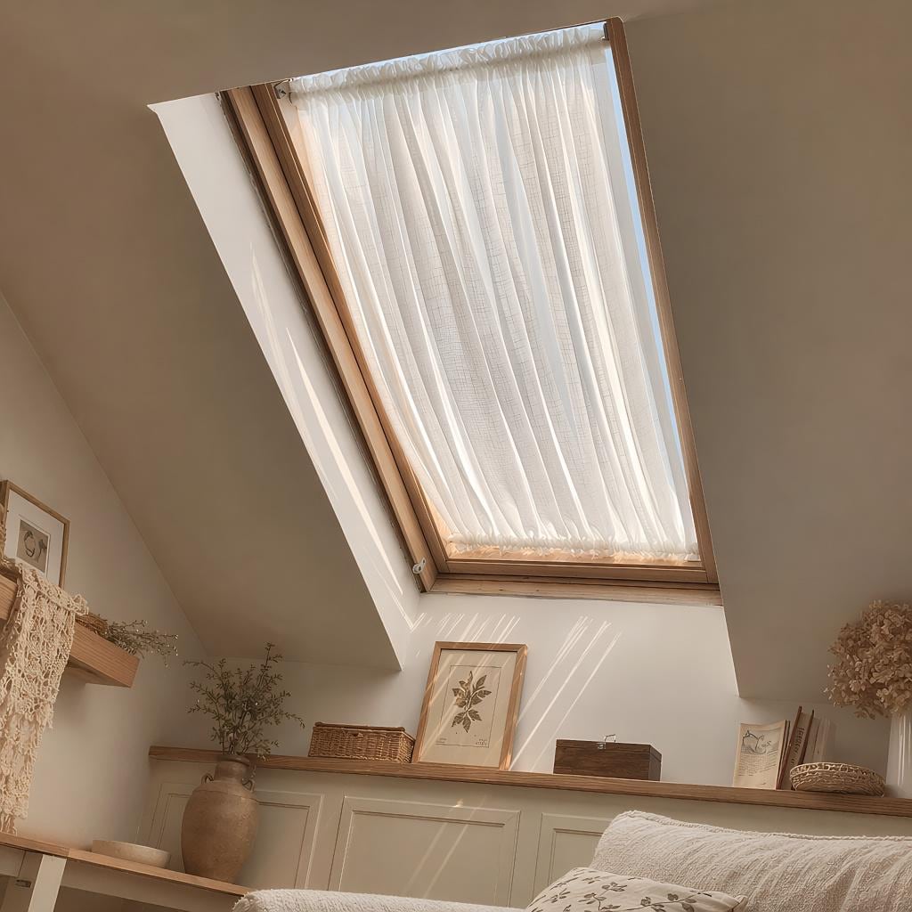 Custom Linen Skylight Curtains for Sun Shade, White Sheer Lace Shade Cover Window Curtain, WindowTreatment (Single Panel) - UDreamHome