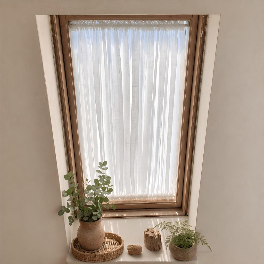Custom Linen Skylight Curtains for Sun Shade, White Sheer Lace Shade Cover Window Curtain, WindowTreatment (Single Panel) - UDreamHome