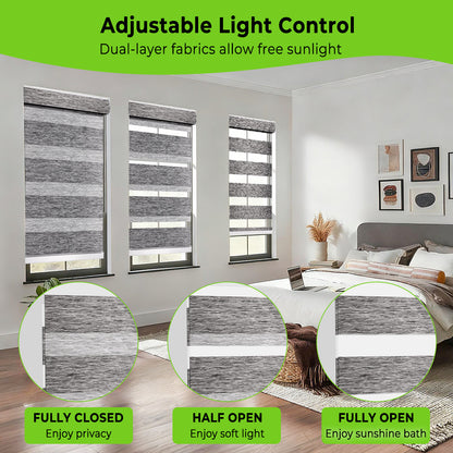 Custom Motorized Zebra Blinds for Windows – Remote Control or Smart Alexa Google Home Compatible, Room Darkening Dual Layer Shades