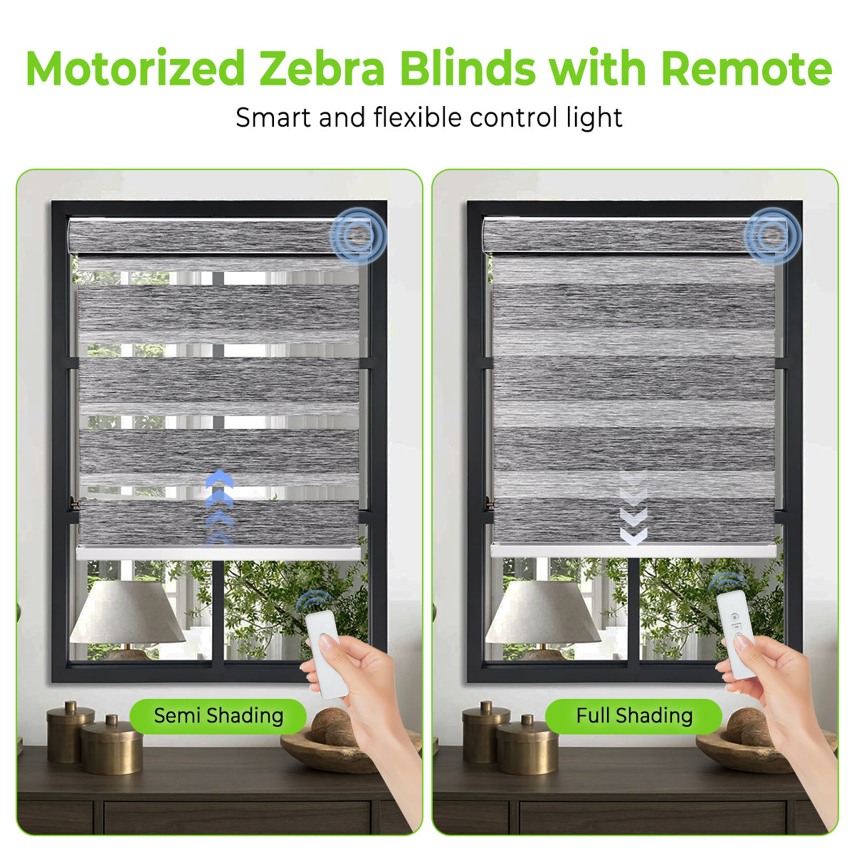 Custom Motorized Zebra Blinds for Windows – Remote Control or Smart Alexa Google Home Compatible, Room Darkening Dual Layer Shades