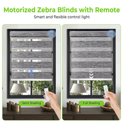 Custom Motorized Zebra Blinds for Windows – Remote Control or Smart Alexa Google Home Compatible, Room Darkening Dual Layer Shades