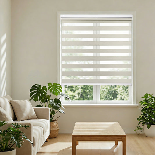 Custom No Drill Cordless Sheer Zebra Shades – Light Filtering Window Blinds