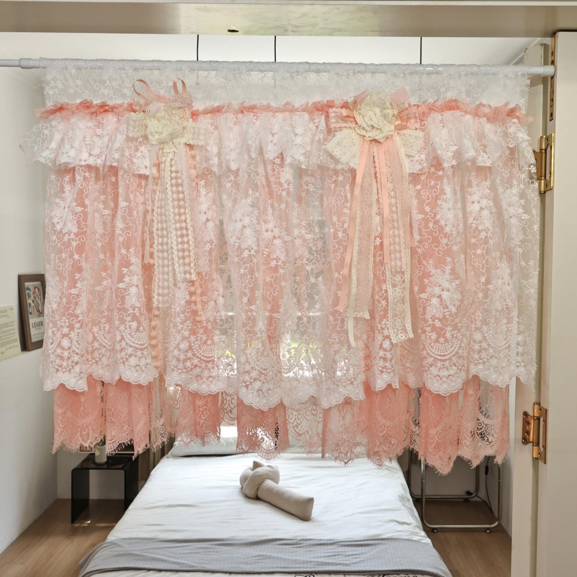 Custom Orange Pink & White Lace Curtains - UDreamHome