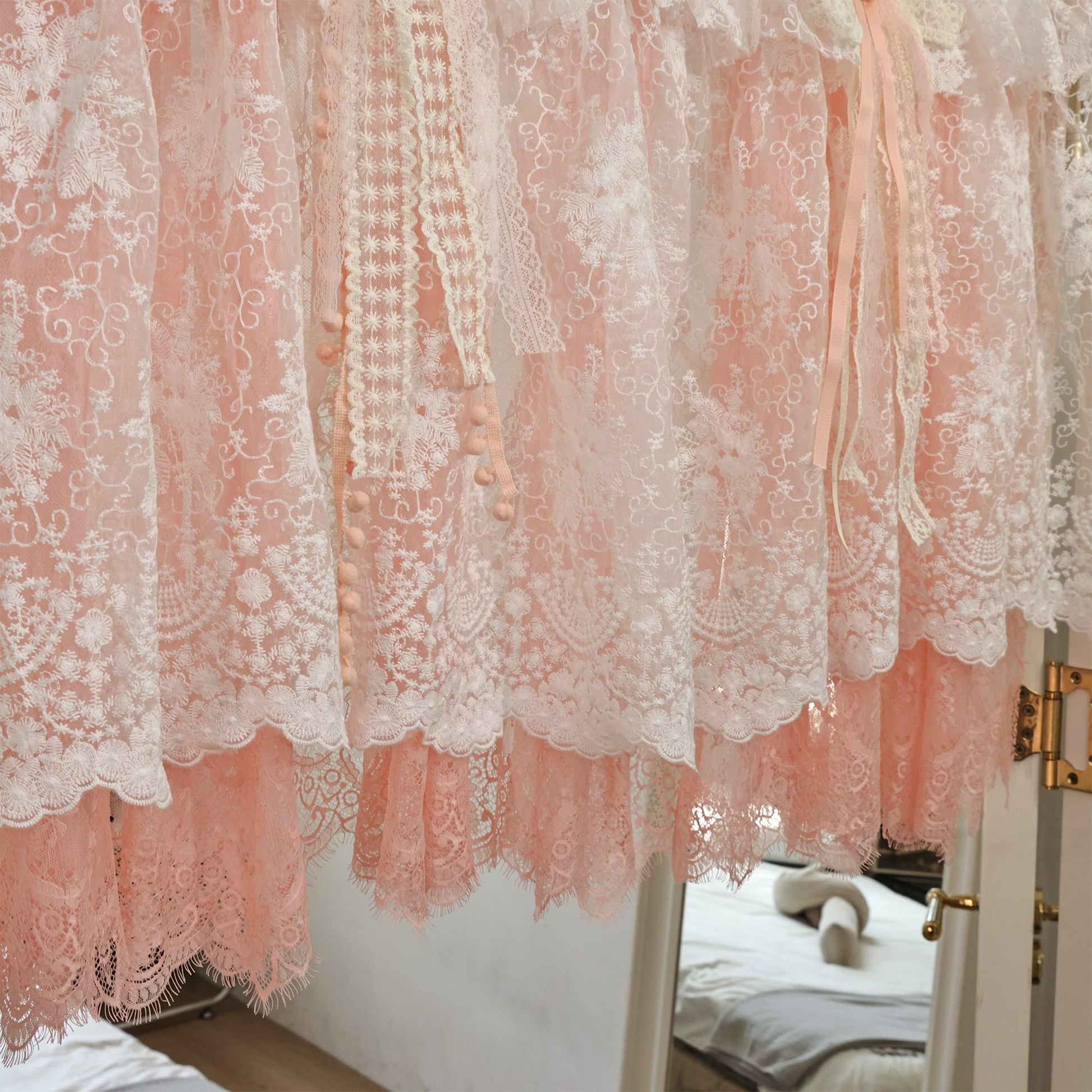 Custom Orange Pink & White Lace Curtains - UDreamHome