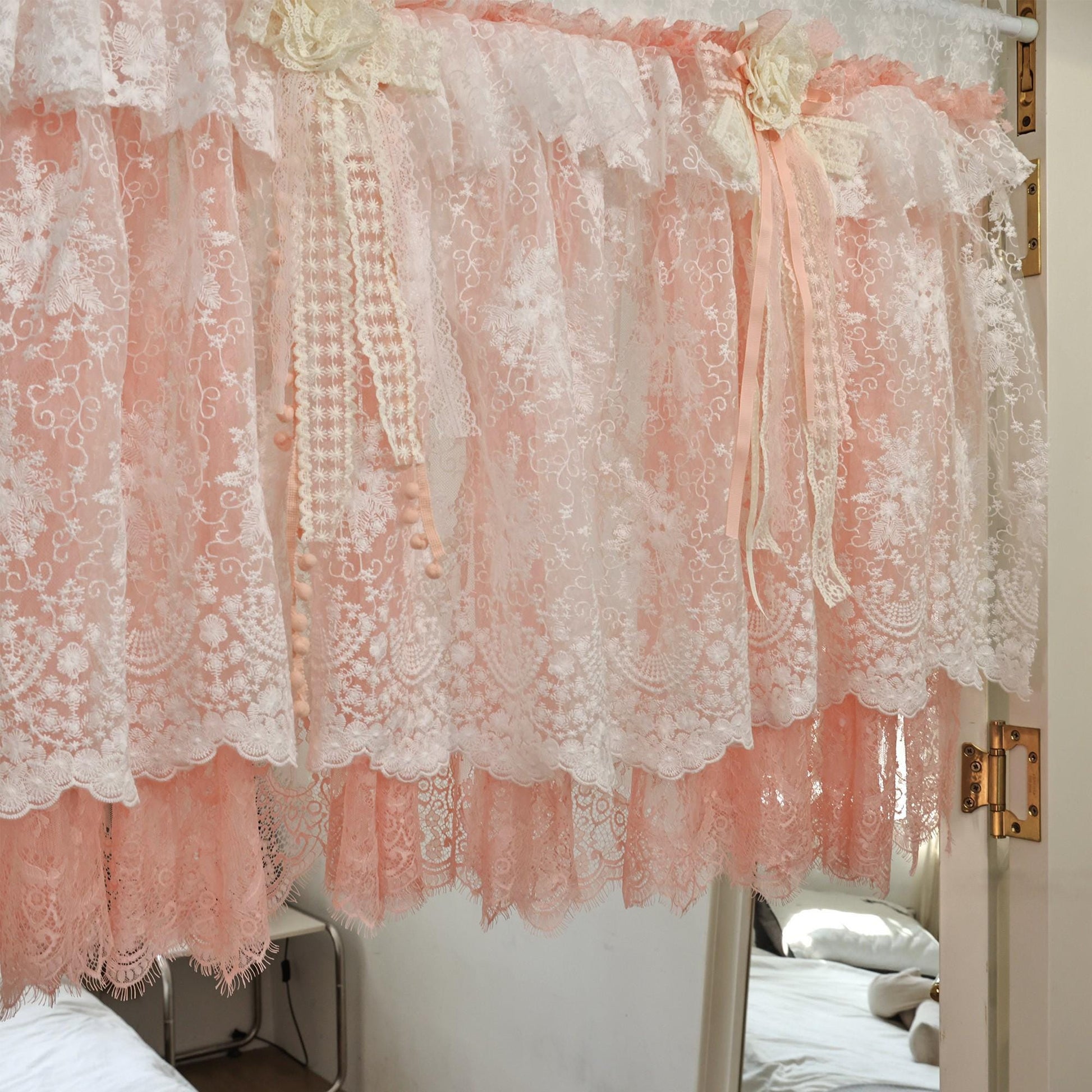 Custom Orange Pink & White Lace Curtains - UDreamHome