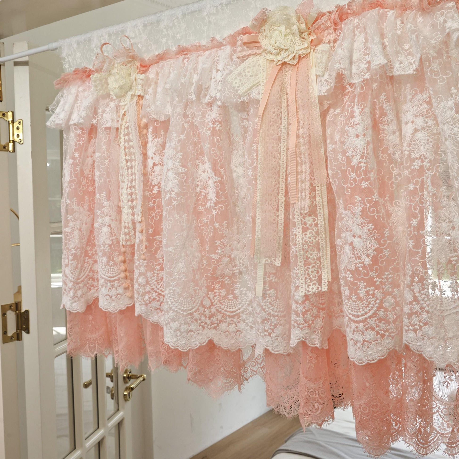Custom Orange Pink & White Lace Curtains - UDreamHome