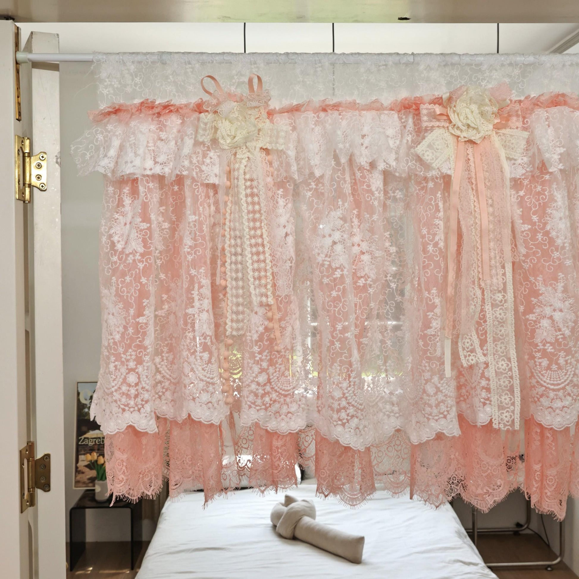 Custom Orange Pink & White Lace Curtains - UDreamHome