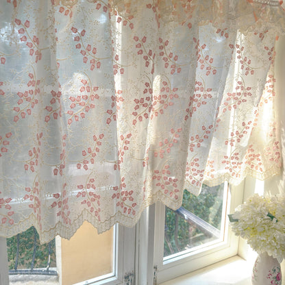 Custom Pink Embroidered Flowers Cafe Curtains - UDreamHome