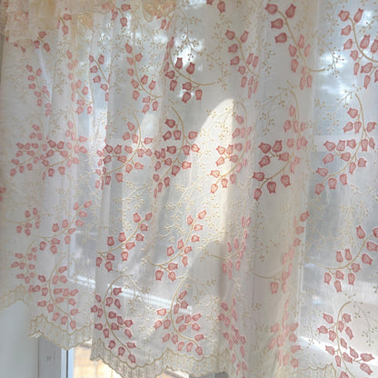 Custom Pink Embroidered Flowers Cafe Curtains - UDreamHome