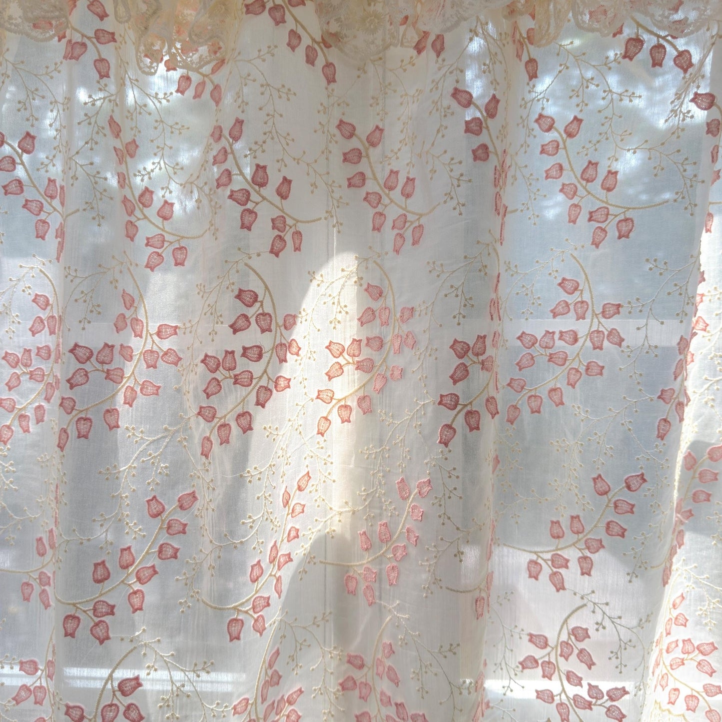 Custom Pink Embroidered Flowers Cafe Curtains - UDreamHome