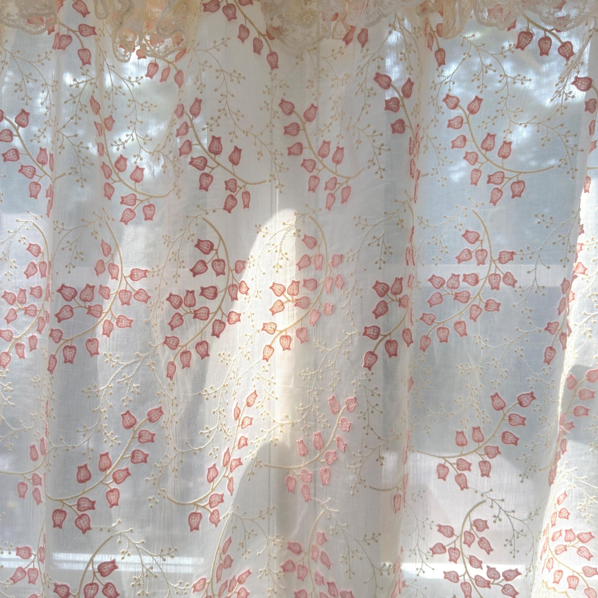 Custom Pink Embroidered Flowers Cafe Curtains - UDreamHome