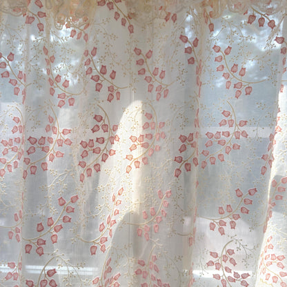 Custom Pink Embroidered Flowers Cafe Curtains - UDreamHome
