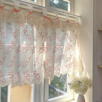 Custom Pink Embroidered Flowers Cafe Curtains - UDreamHome