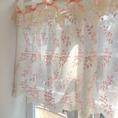 Custom Pink Embroidered Flowers Cafe Curtains - UDreamHome