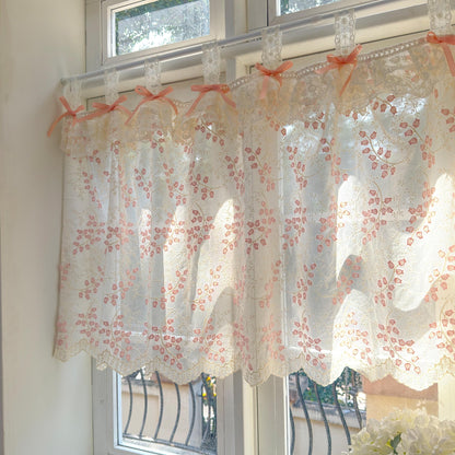 Custom Pink Embroidered Flowers Cafe Curtains - UDreamHome