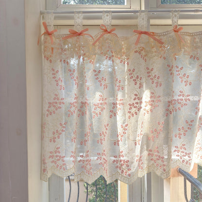 Custom Pink Embroidered Flowers Cafe Curtains - UDreamHome