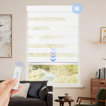 Custom Motorized Zebra Blinds for Windows – Remote Control or Smart Alexa Google Home Compatible, Room Darkening Dual Layer Shades