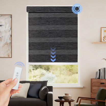 Custom Motorized Zebra Blinds for Windows – Remote Control or Smart Alexa Google Home Compatible, Room Darkening Dual Layer Shades