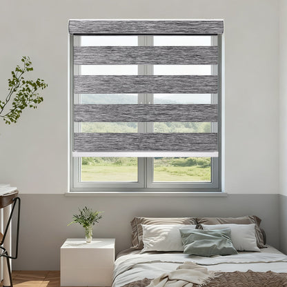 Custom Motorized Zebra Blinds for Windows – Remote Control or Smart Alexa Google Home Compatible, Room Darkening Dual Layer Shades