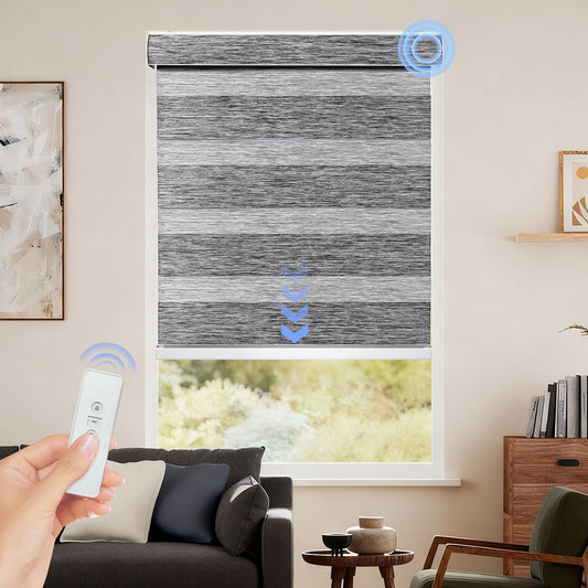Custom Motorized Zebra Blinds for Windows – Remote Control or Smart Alexa Google Home Compatible, Room Darkening Dual Layer Shades