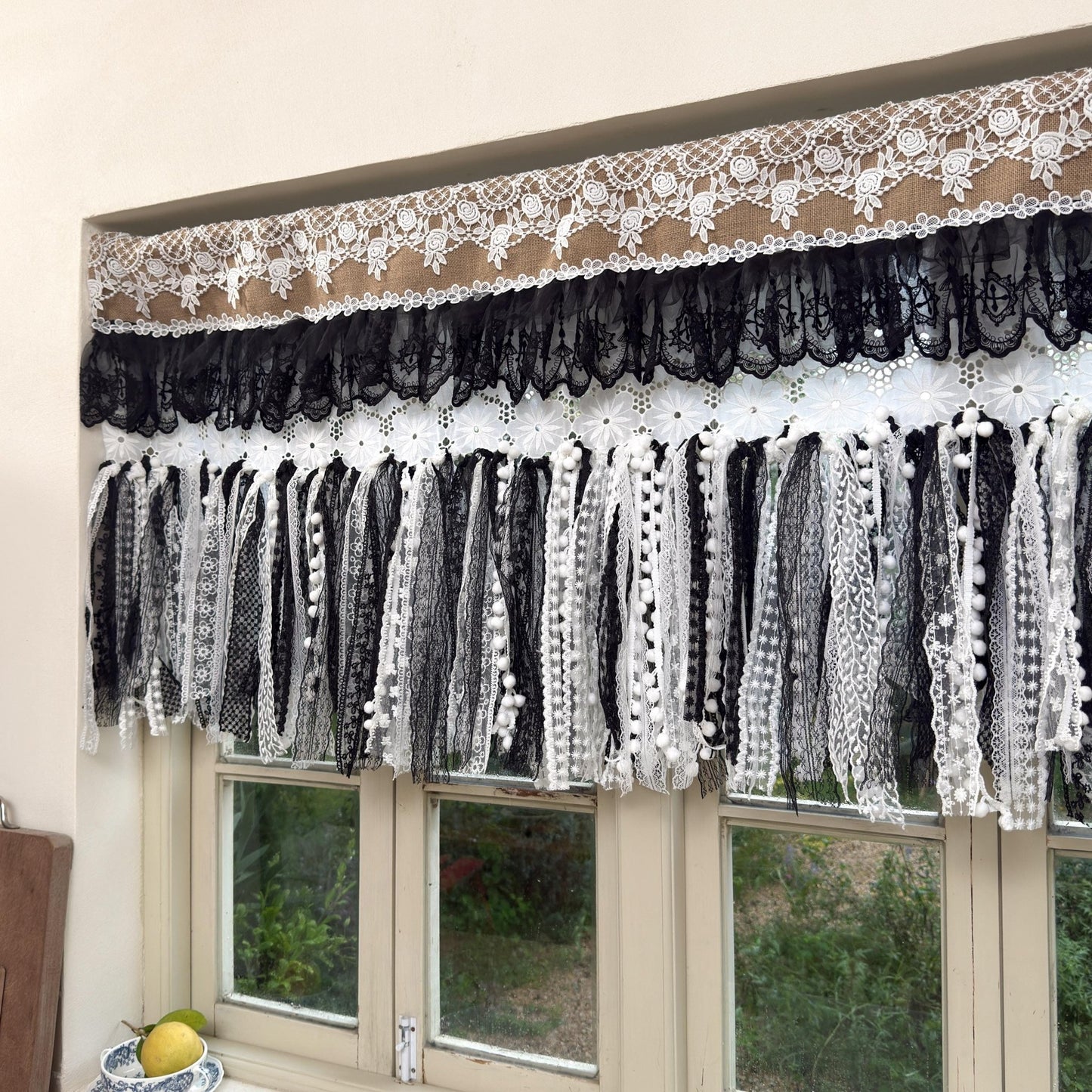 Custom Rustic Burlap & Lace Window Valance - UDreamHome