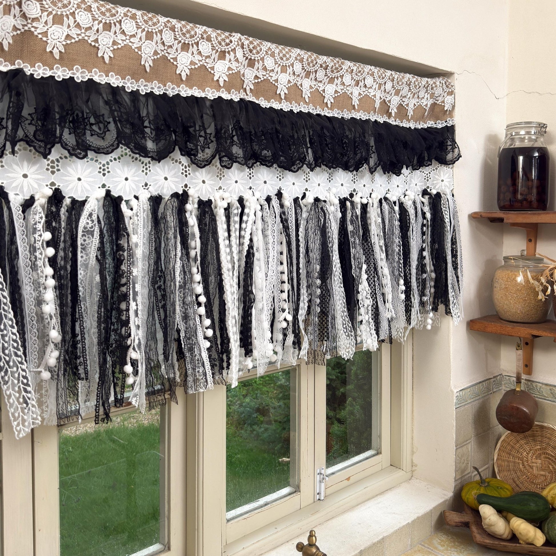 Custom Rustic Burlap & Lace Window Valance - UDreamHome