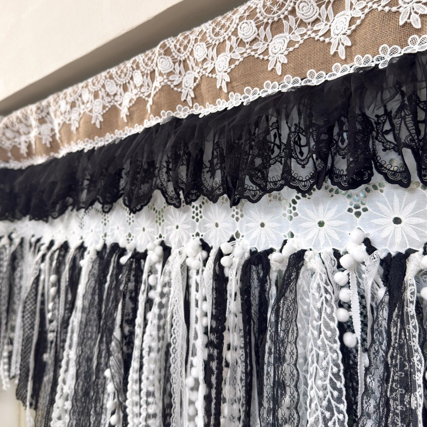 Custom Rustic Burlap & Lace Window Valance - UDreamHome