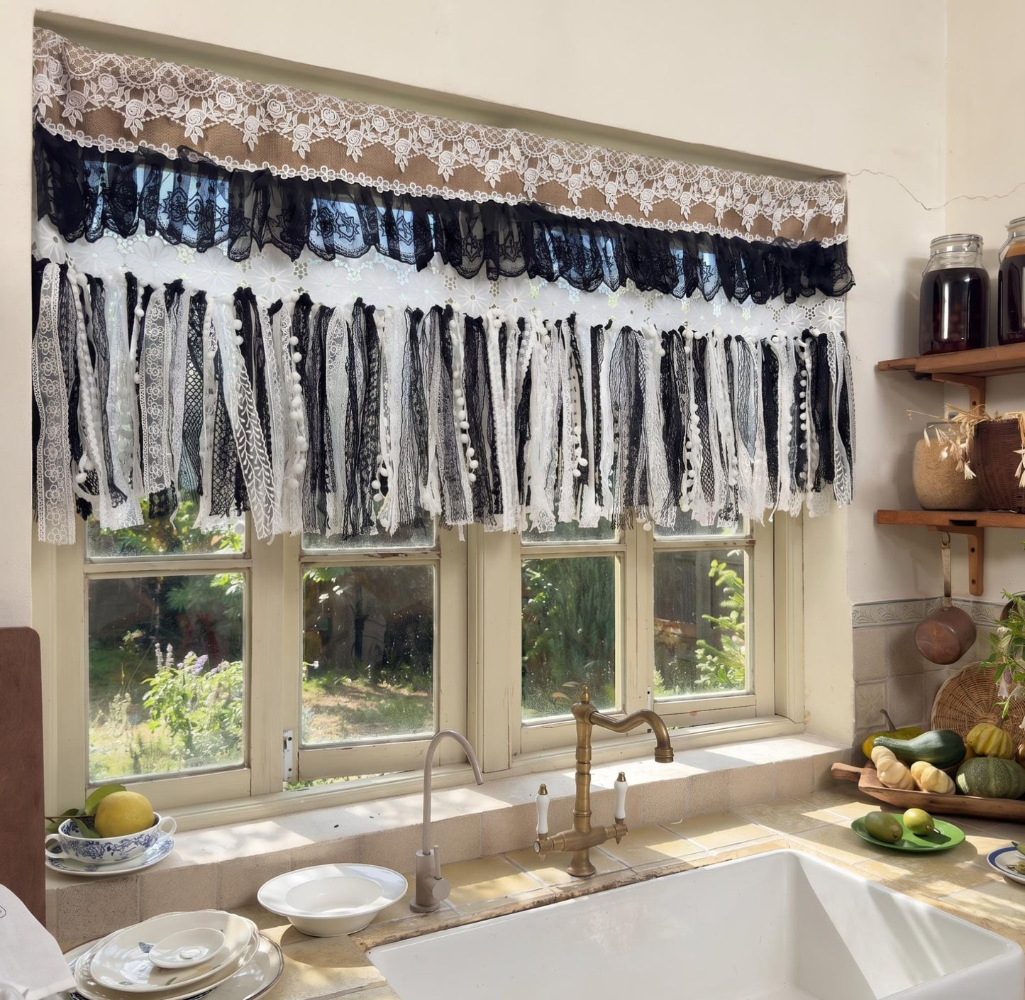 Custom Rustic Burlap & Lace Window Valance - UDreamHome