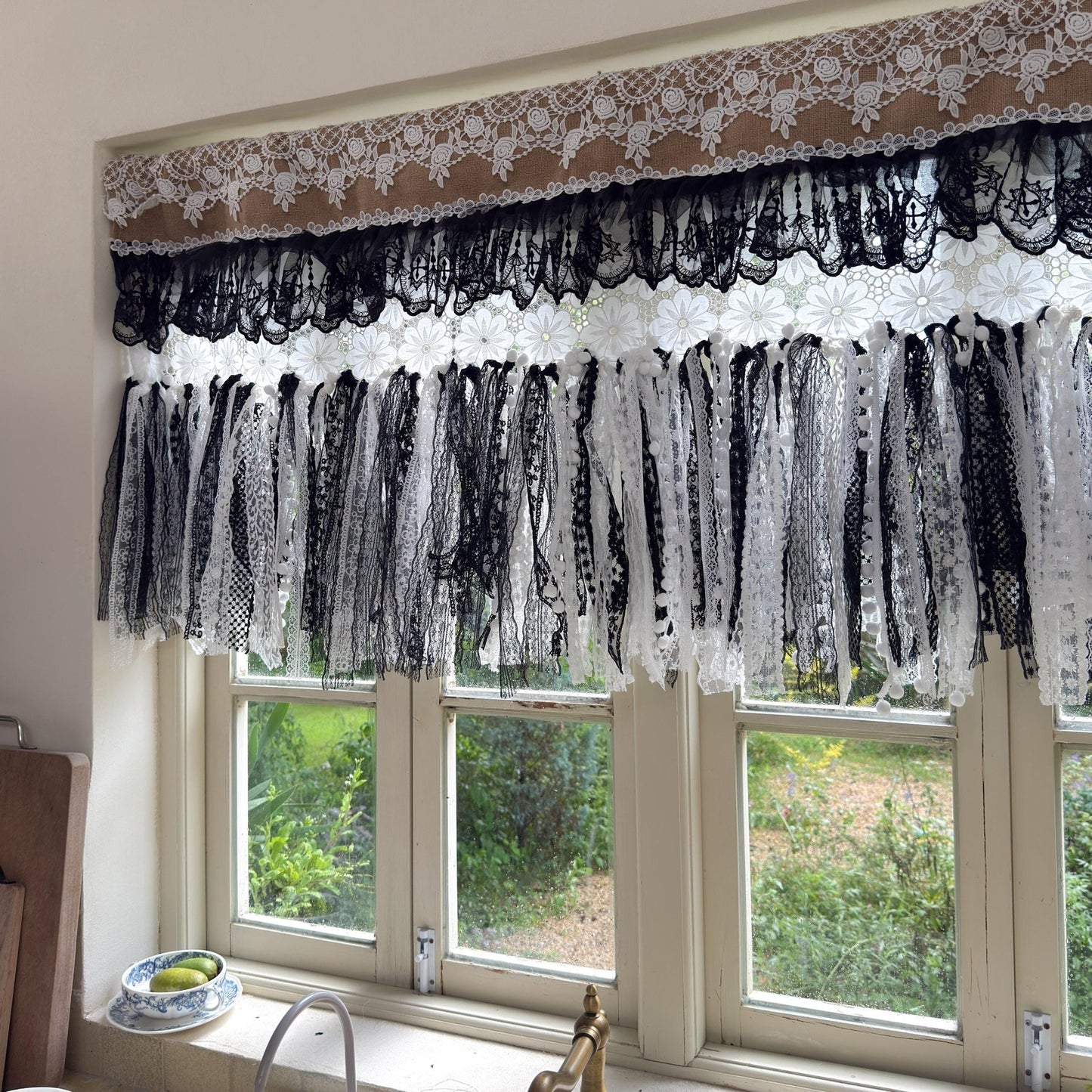 Custom Rustic Burlap & Lace Window Valance - UDreamHome